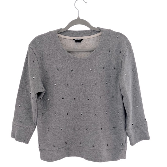 Club Monaco 100% Cotton Gray Crew Neck Sweater Sweatshirt beads sequins Design S - Picture 1 of 10